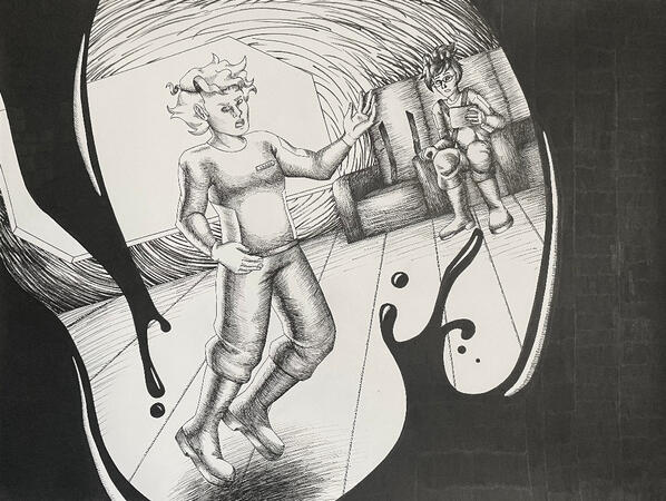 Off Balance - ink on paper - 18&quot; x 24&quot;